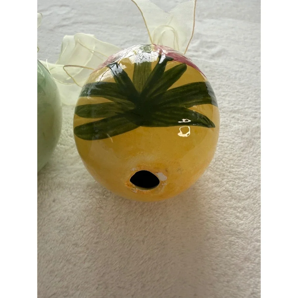 Vintage Set of 2‎ Floral Hand Painted Ceramic Egg Ornaments Sunflowers Tulips